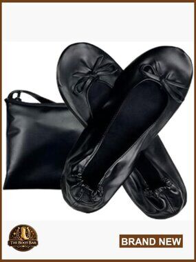 Foldable Ballet Flats PU Leather Bow Design Pointed Toe Travel Slip Ons